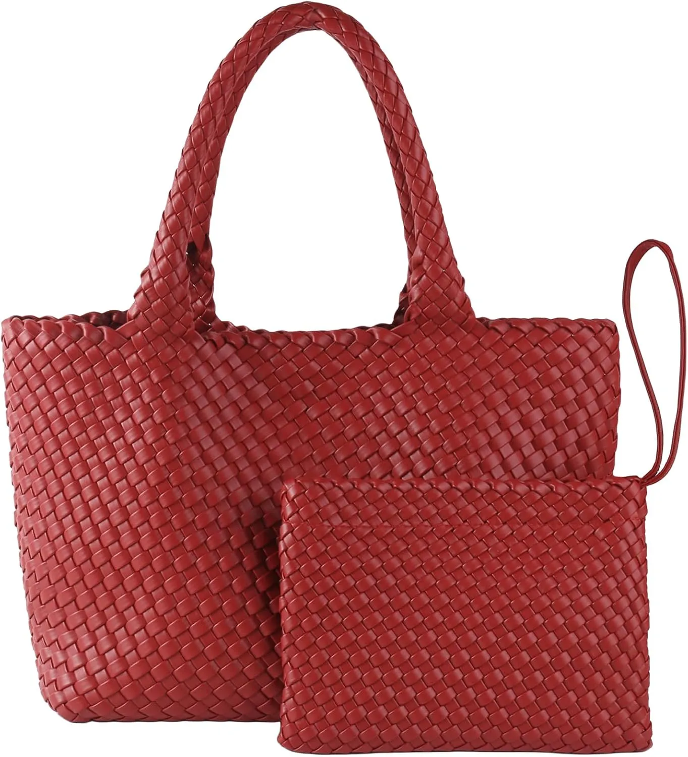 SporGenius Woven Tote Bag for Women, Vegan Leather Beach Bags with Small Purse, Large Travel Top Handle Handbags