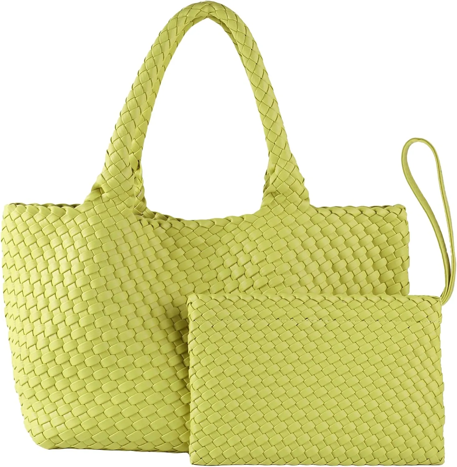 SporGenius Woven Tote Bag for Women, Vegan Leather Beach Bags with Small Purse, Large Travel Top Handle Handbags