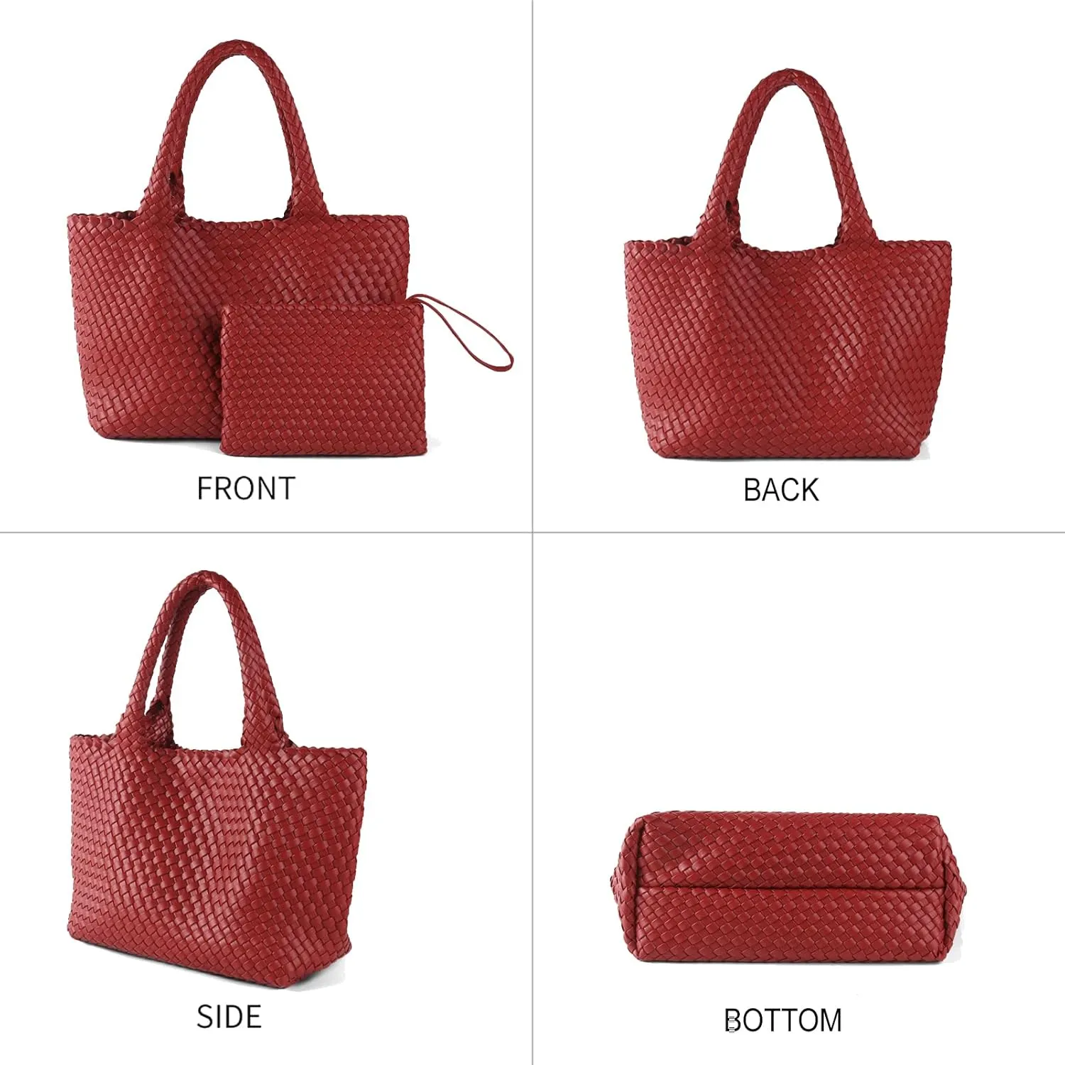 SporGenius Woven Tote Bag for Women, Vegan Leather Beach Bags with Small Purse, Large Travel Top Handle Handbags