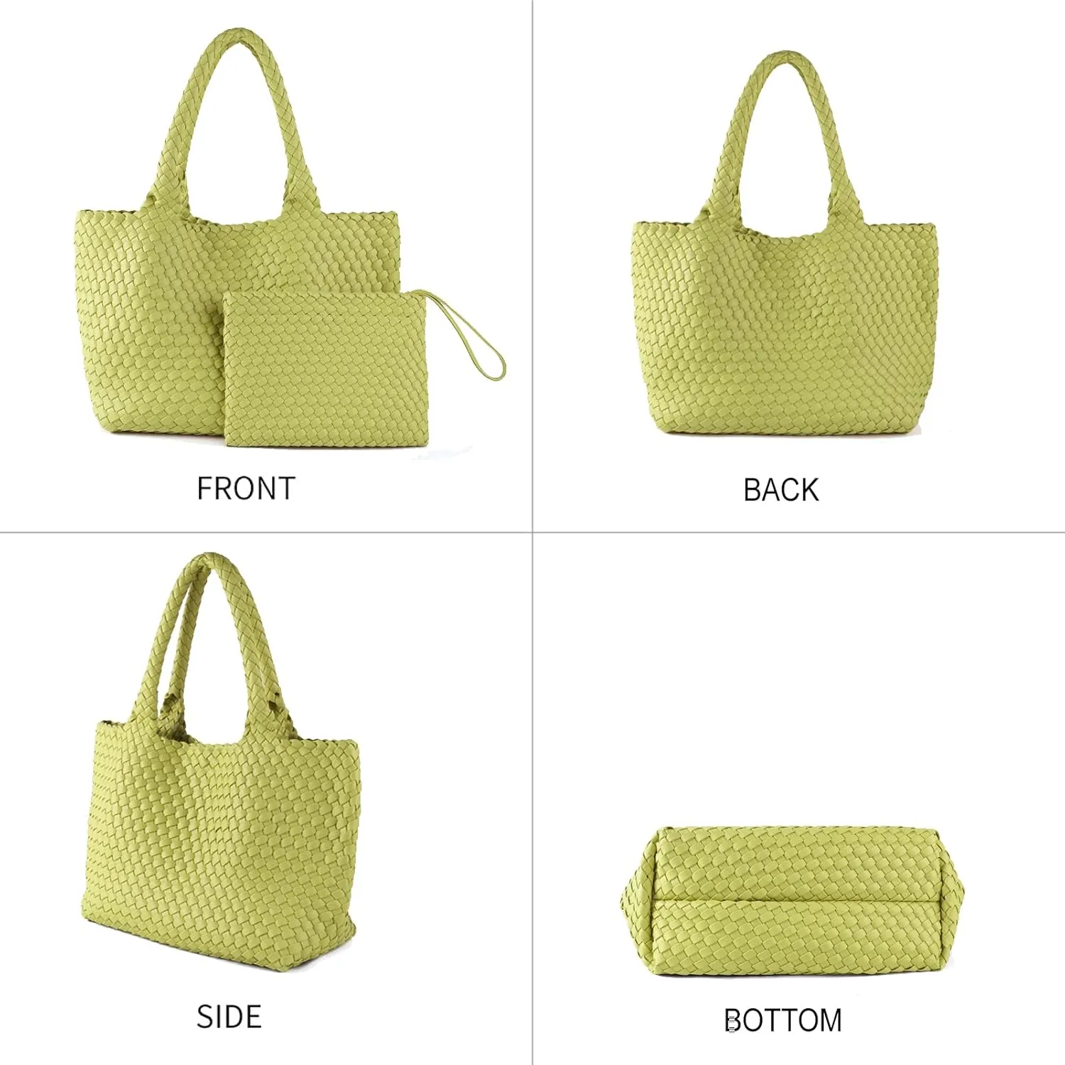 SporGenius Woven Tote Bag for Women, Vegan Leather Beach Bags with Small Purse, Large Travel Top Handle Handbags