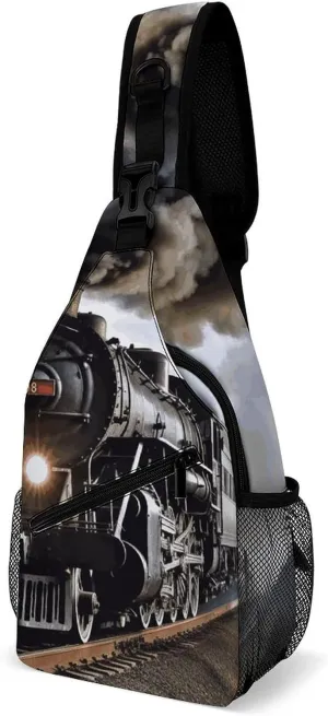 Steam Train Crossbody Bags Mini Sling Bag Fanny Chest Bag Travel Daypack Sling Backpack for Men Women