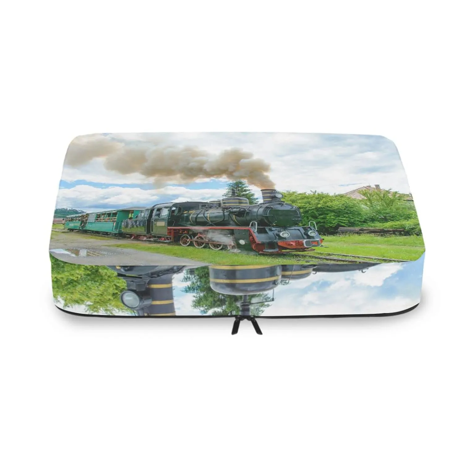 Steam Train with Smoke Green Grass Trees Country View 4 Set Packing Cubes, Travel Packing Organizers, 600D Oxford Cloth Toiletry Storage Bag, Luggage Mesh Bags for Accessories