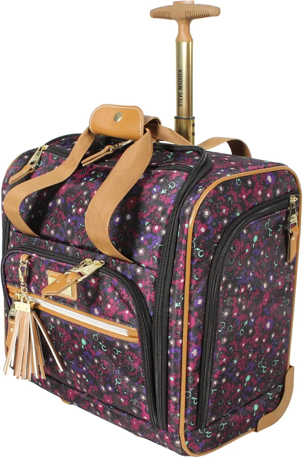 Steve Madden Designer 15 Inch Carry on Suitcase- Small Weekender Overnight Business Travel Luggage- Lightweight 2- Rolling Spinner Wheels Under Seat Bag for Women (Dark Purple)
