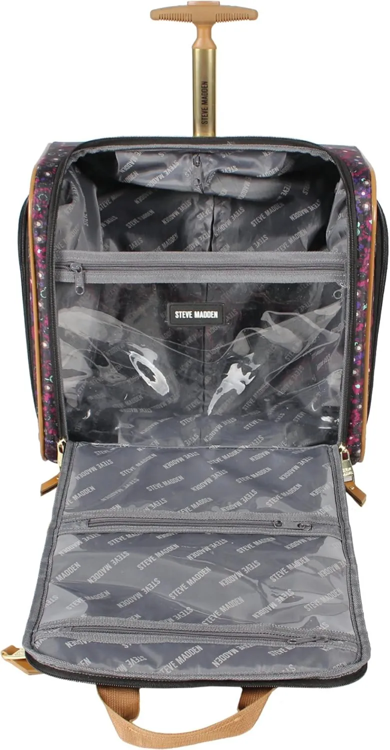Steve Madden Designer 15 Inch Carry on Suitcase- Small Weekender Overnight Business Travel Luggage- Lightweight 2- Rolling Spinner Wheels Under Seat Bag for Women (Dark Purple)