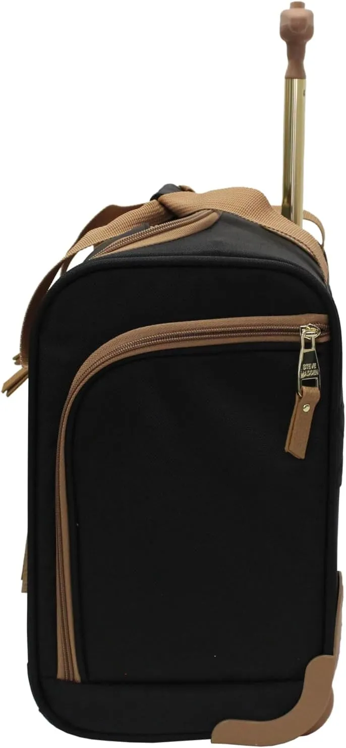 steve madden Designer 15 Inch Carry on Suitcase- Small Weekender Overnight Business Travel Luggage- Lightweight 2- Rolling Spinner Wheels Under Seat Bag for Women (Harlo Black)