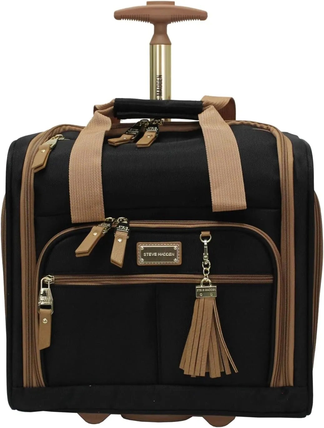 steve madden Designer 15 Inch Carry on Suitcase- Small Weekender Overnight Business Travel Luggage- Lightweight 2- Rolling Spinner Wheels Under Seat Bag for Women (Harlo Black)