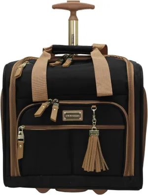 steve madden Designer 15 Inch Carry on Suitcase- Small Weekender Overnight Business Travel Luggage- Lightweight 2- Rolling Spinner Wheels Under Seat Bag for Women (Harlo Black)
