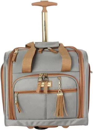 Steve Madden Designer 15 Inch Carry on Suitcase- Small Weekender Overnight Business Travel Luggage- Lightweight 2- Rolling Spinner Wheels Under Seat Bag for Women (Harlo Gray)