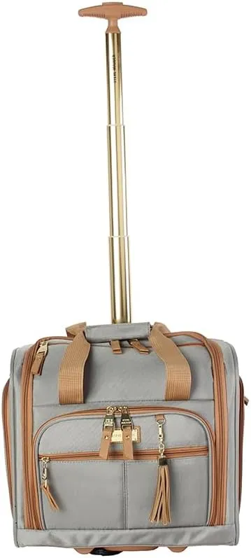 Steve Madden Designer 15 Inch Carry on Suitcase- Small Weekender Overnight Business Travel Luggage- Lightweight 2- Rolling Spinner Wheels Under Seat Bag for Women (Harlo Gray)