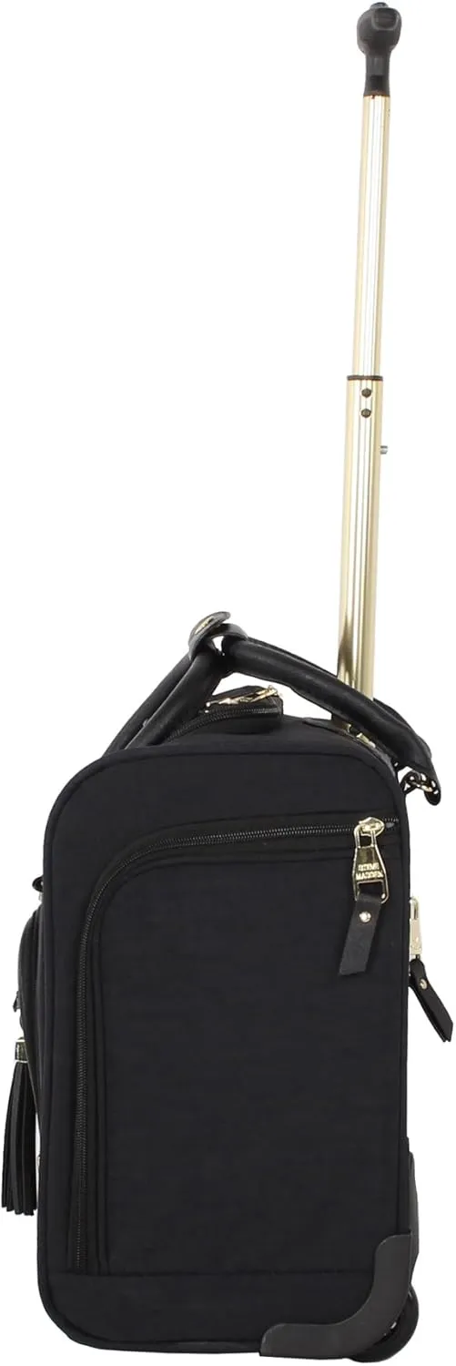 steve madden Designer 15 Inch Carry on Suitcase- Small Weekender Overnight Business Travel Luggage- Lightweight 2- Rolling Spinner Wheels Under Seat Bag for Women (Peek-A-Boo Black)