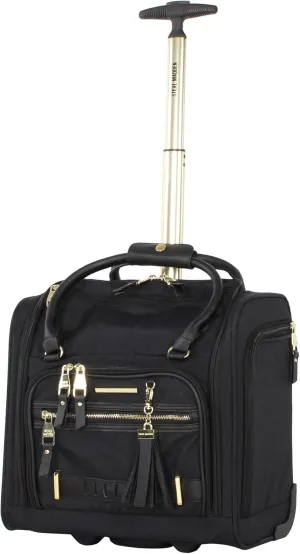 steve madden Designer 15 Inch Carry on Suitcase- Small Weekender Overnight Business Travel Luggage- Lightweight 2- Rolling Spinner Wheels Under Seat Bag for Women (Peek-A-Boo Black)