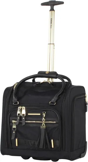 steve madden Designer 15 Inch Carry on Suitcase- Small Weekender Overnight Business Travel Luggage- Lightweight 2- Rolling Spinner Wheels Under Seat Bag for Women (Peek-A-Boo Black)