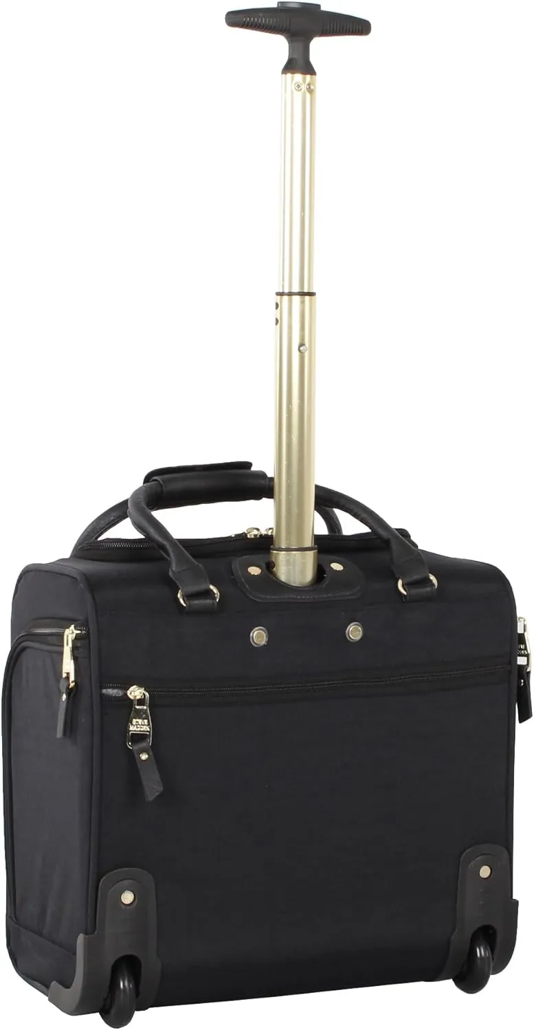 steve madden Designer 15 Inch Carry on Suitcase- Small Weekender Overnight Business Travel Luggage- Lightweight 2- Rolling Spinner Wheels Under Seat Bag for Women (Peek-A-Boo Black)
