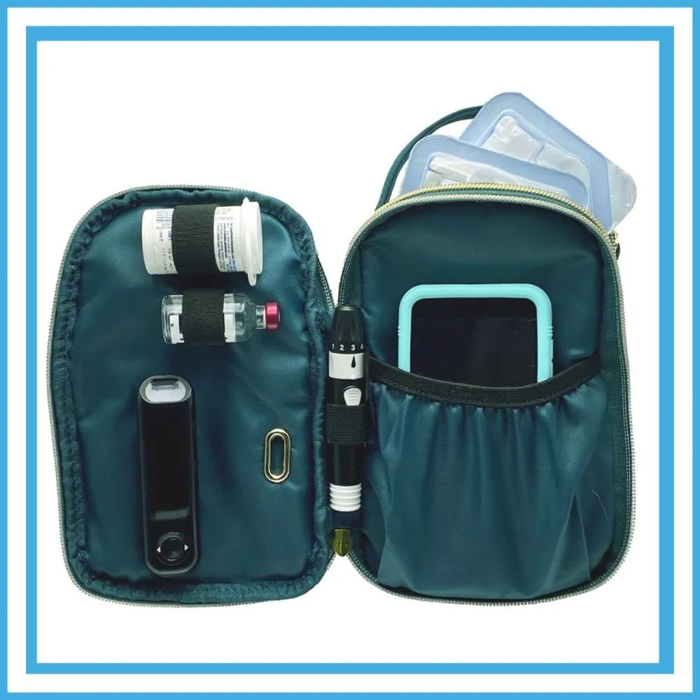 Sugar Medical Insulated Triple Zip Diabetes Supply Purse. Diabetic Case Fits: Any Glucose Meter, Insulin Pump Supplies, Insulin, Test Strips, Insulin Pen, Glucagon, Phone and More (Meredith)