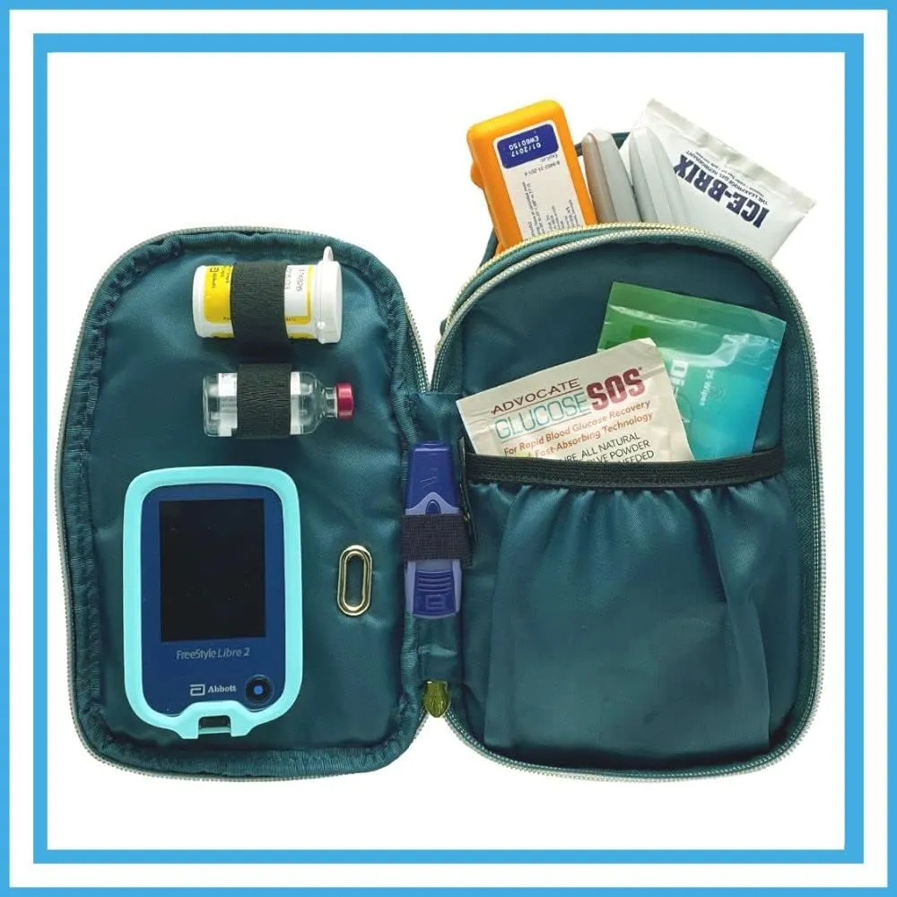 Sugar Medical Insulated Triple Zip Diabetes Supply Purse. Diabetic Case Fits: Any Glucose Meter, Insulin Pump Supplies, Insulin, Test Strips, Insulin Pen, Glucagon, Phone and More (Meredith)