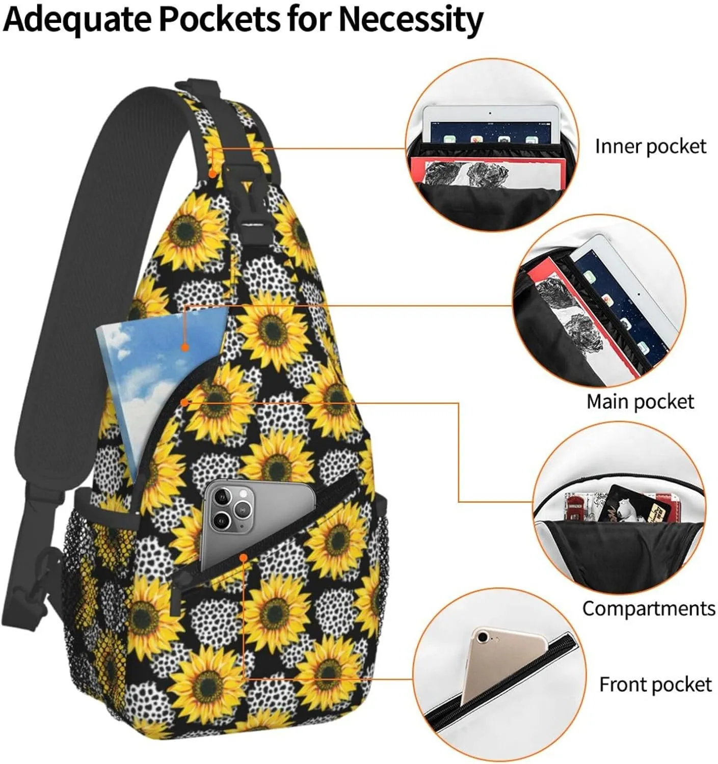 Sunflower Chest Bags Crossbody Sling Bag Shoulder Bag Travel Hiking Daypack For Men Women