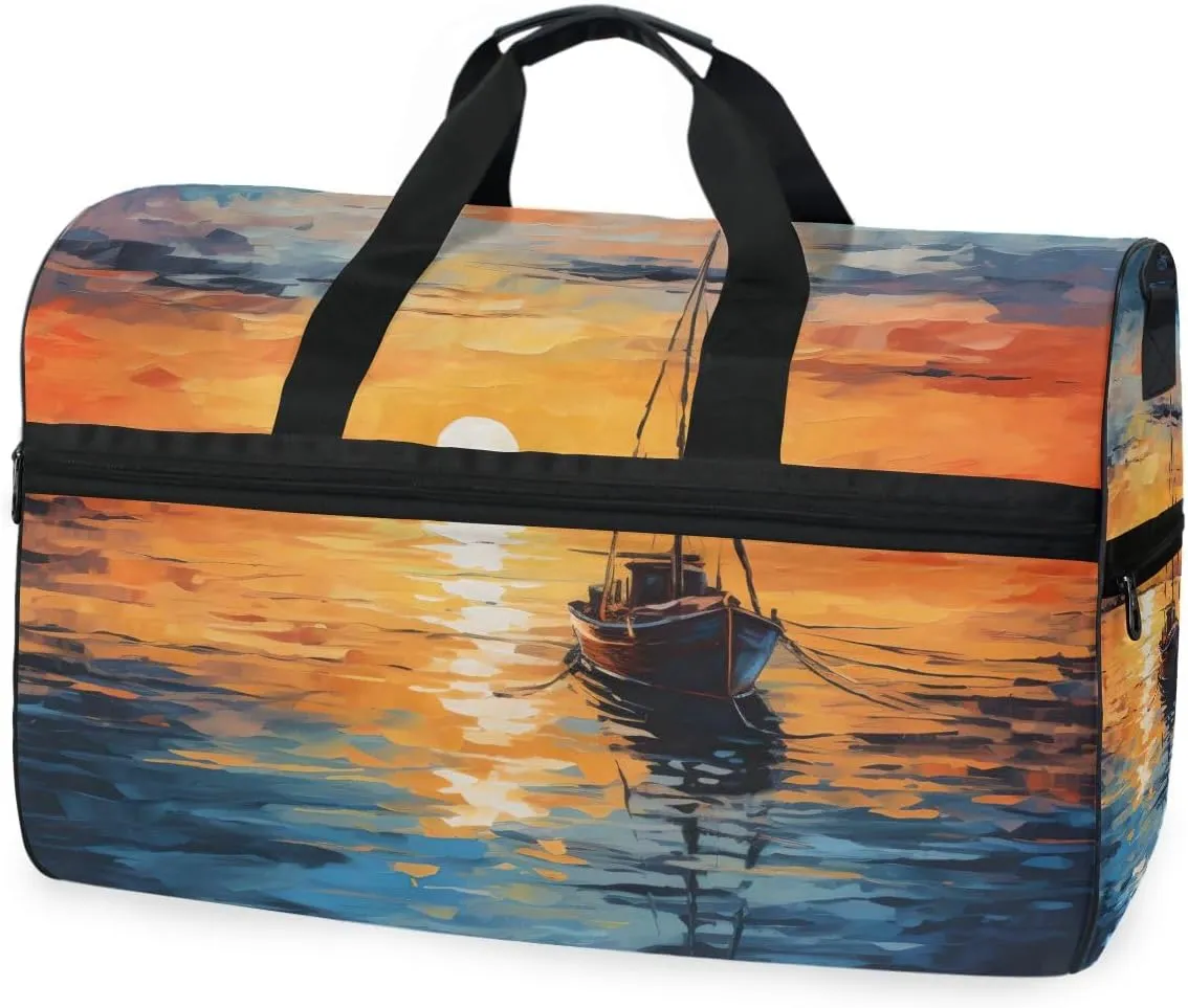 Sunset Sail Travel Duffel Bag Luggage Sports Gym Bags With Shoes Compartment Large Capacity Lightweight Duffle Bag For Men Women