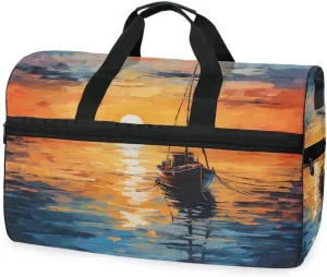 Sunset Sail Travel Duffel Bag Luggage Sports Gym Bags With Shoes Compartment Large Capacity Lightweight Duffle Bag For Men Women