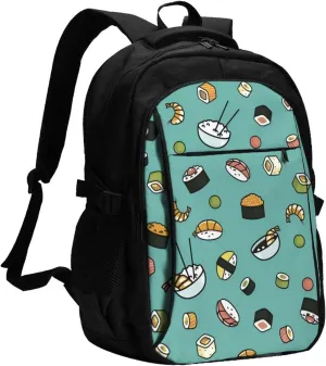 Sushi Travel Laptop Backpack,18 Inch Carry on Backpack for Men Women with USB Port, Work Computer Backpack