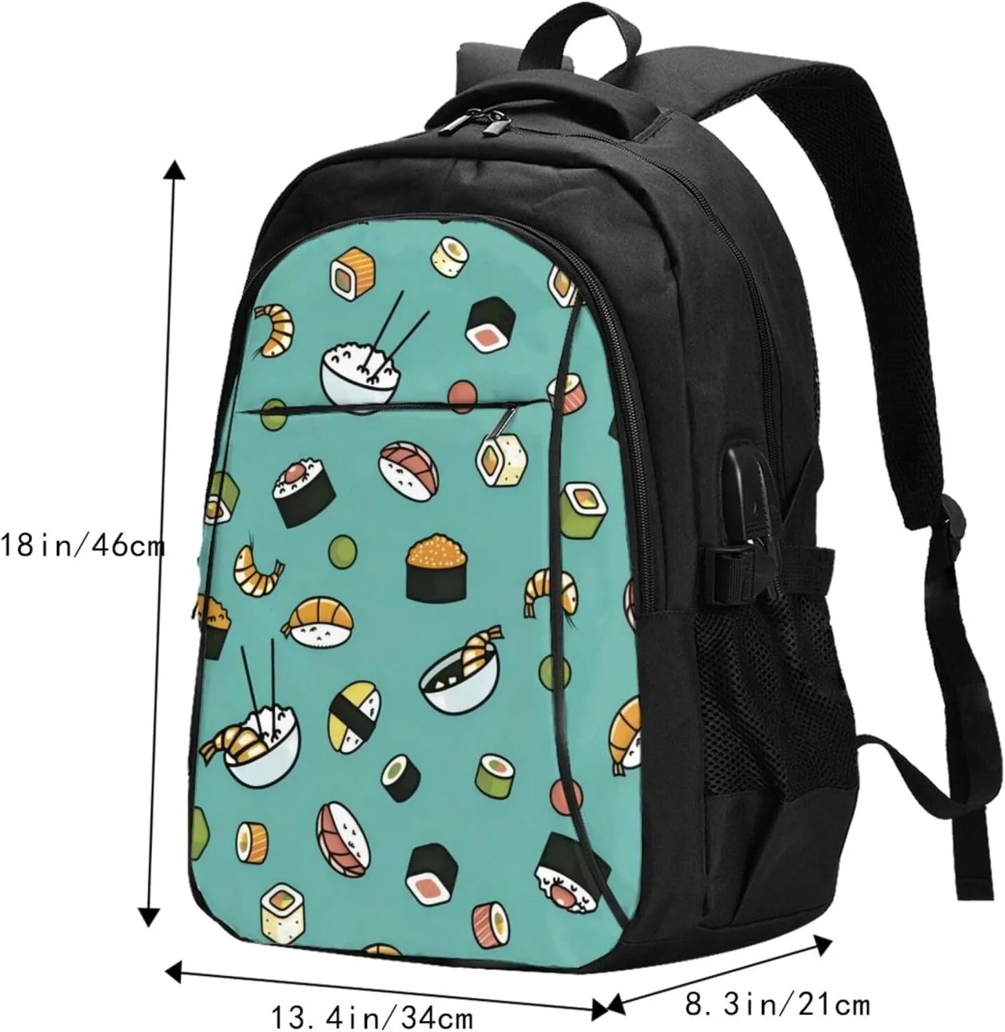 Sushi Travel Laptop Backpack,18 Inch Carry on Backpack for Men Women with USB Port, Work Computer Backpack