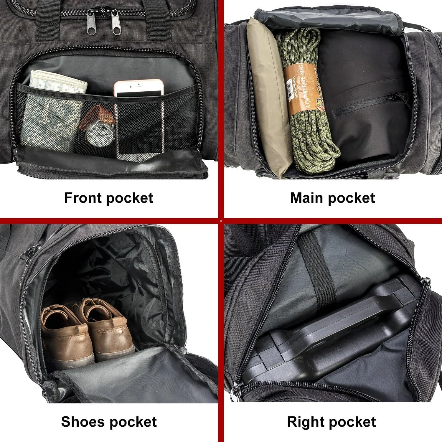 Tactical Travel Duffle Bag with Shoes Compartment Weekender Bags Carry On Overnight Bag For Men and Women Gym Sports Tote Pocket