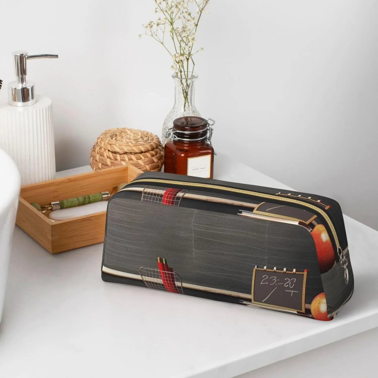 teacher classroom chalkboard Makeup Bag for Women Men Travel Toiletry Bag Aesthetic Purse Pouch Large Pencil Case