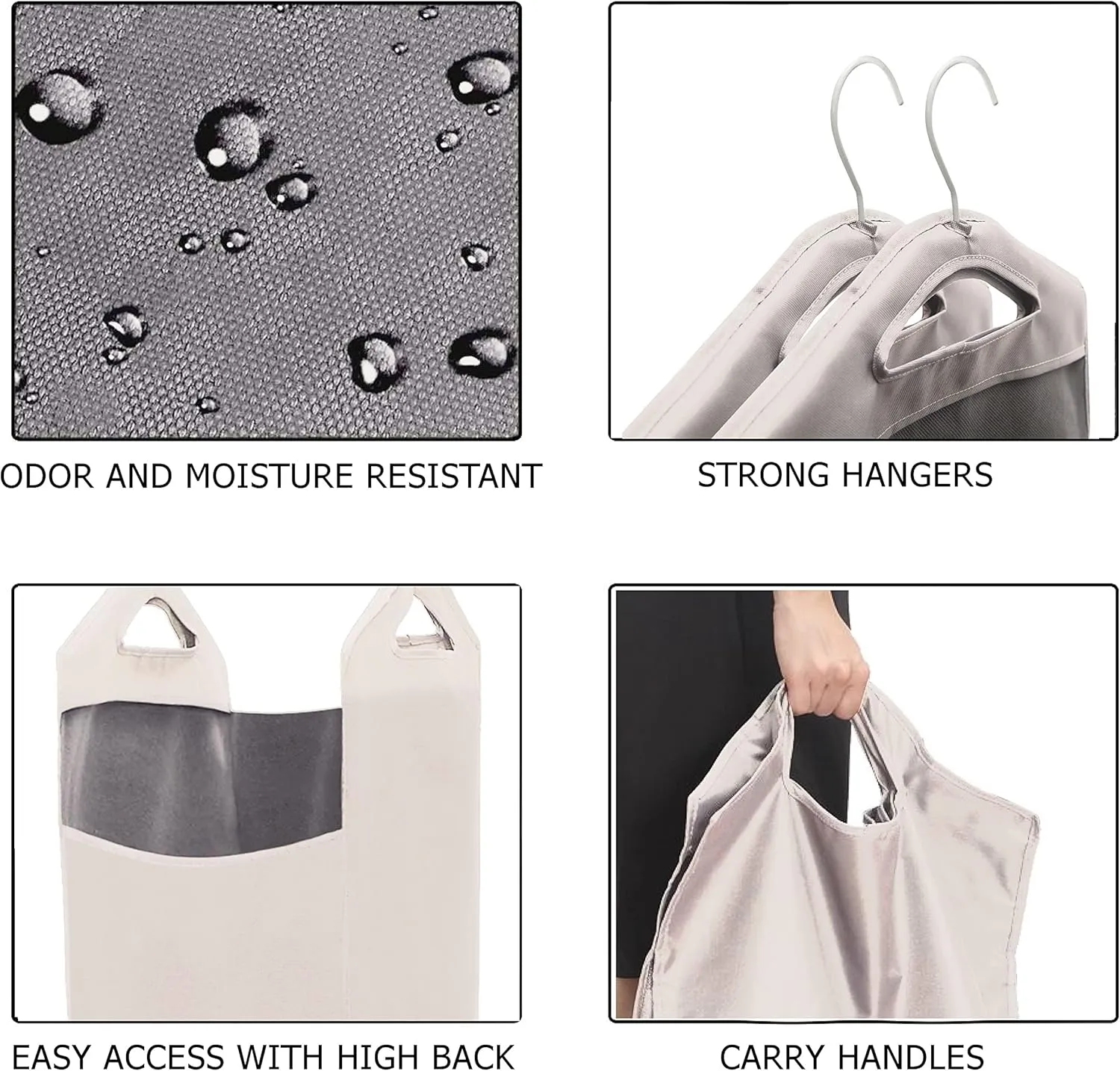 The Fine Living Co. Hanging Laundry Hamper Bag, Heavy Duty Hanger, Space Saving Closet Hamper Organizer (Beige)