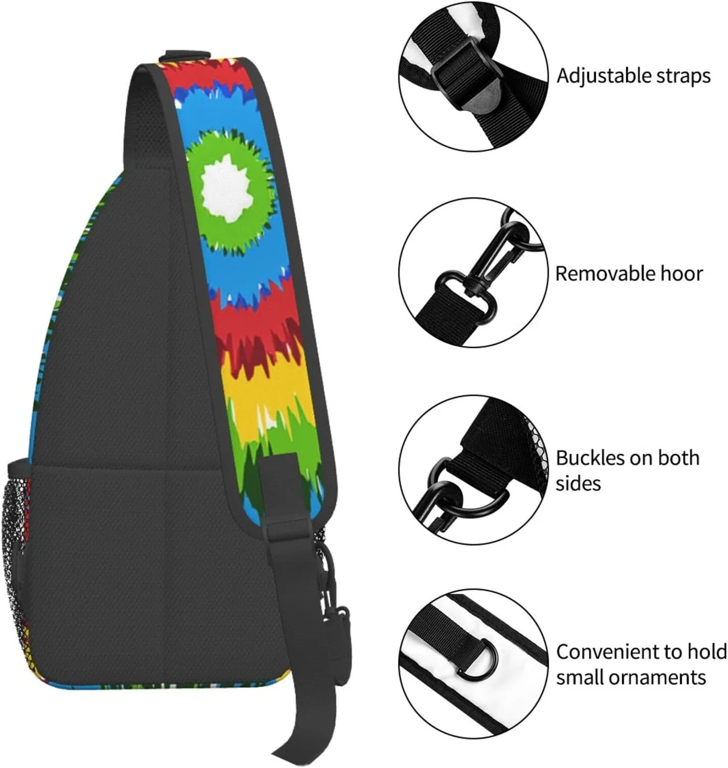 Tie Dye Swirl Rainbow Chest Bags Crossbody Sling Bag Shoulder Bag Travel Hiking Daypack For Men Women