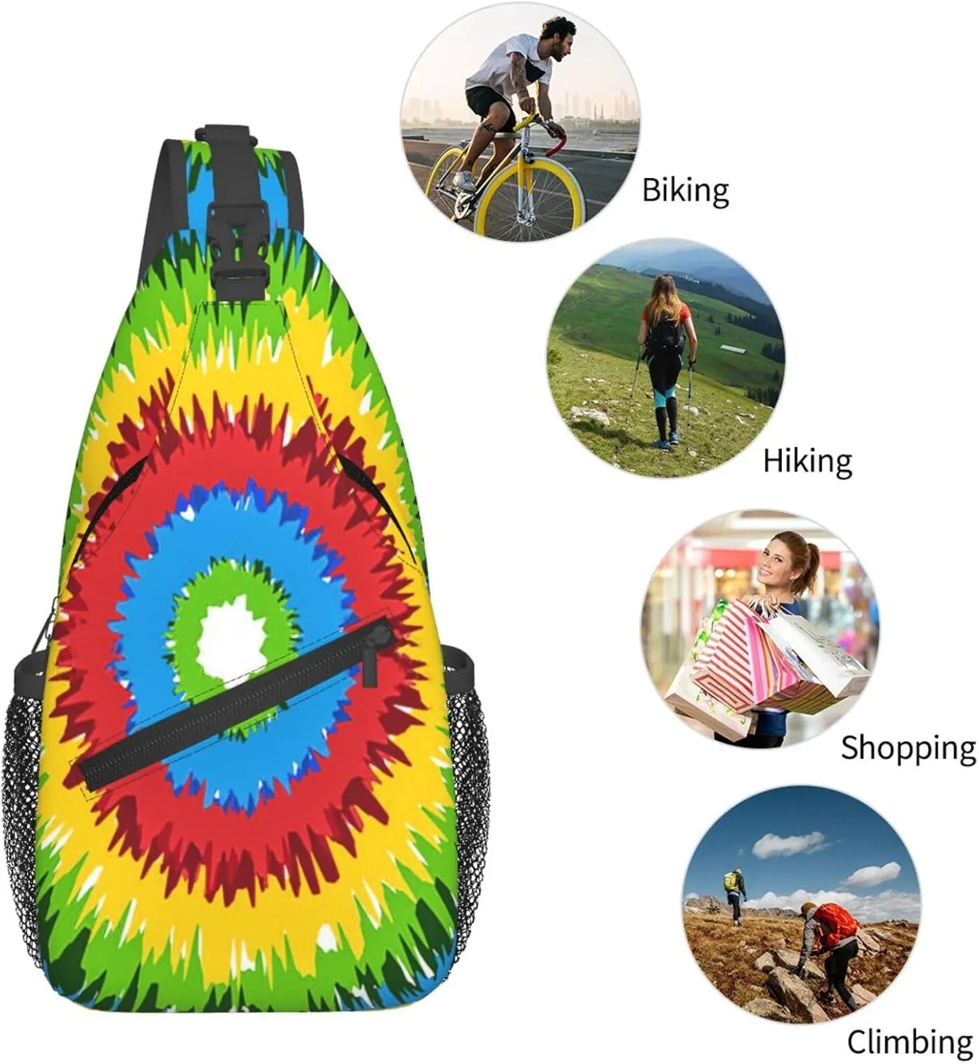Tie Dye Swirl Rainbow Chest Bags Crossbody Sling Bag Shoulder Bag Travel Hiking Daypack For Men Women