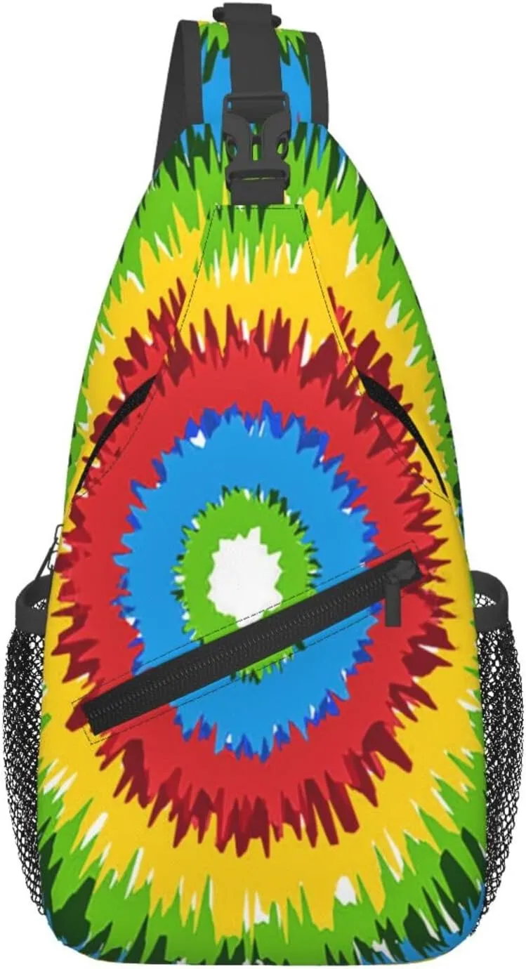 Tie Dye Swirl Rainbow Chest Bags Crossbody Sling Bag Shoulder Bag Travel Hiking Daypack For Men Women
