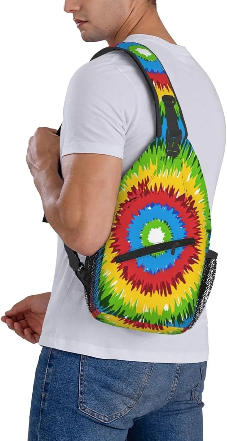 Tie Dye Swirl Rainbow Chest Bags Crossbody Sling Bag Shoulder Bag Travel Hiking Daypack For Men Women
