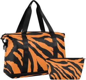 Tiger Leopard Versatile Sports Travel Bag - Lasting Twill Tote, Removable Wheel & Rod Bagging, Multi-pocket Design, Complimentary Makeup Bag