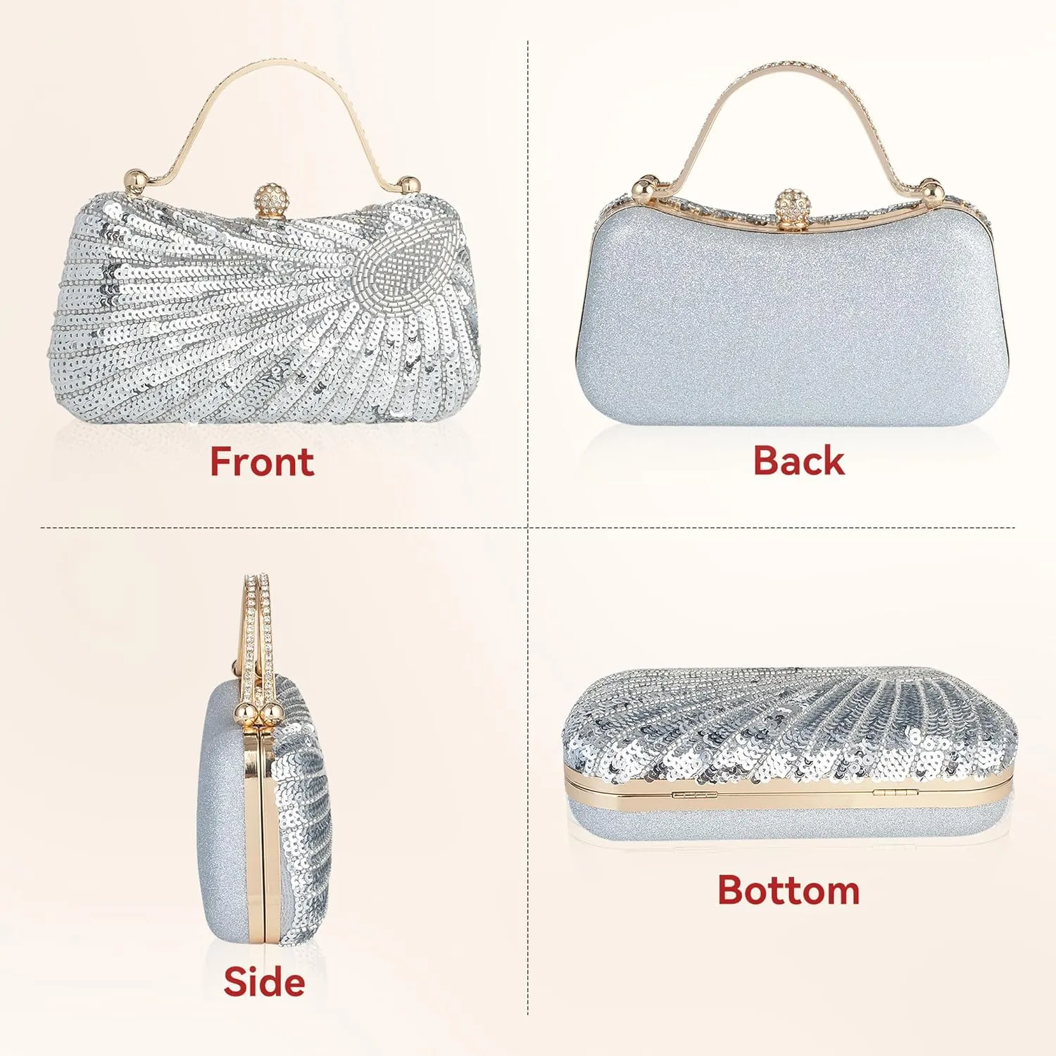 Tmore Beaded Purse Peacock Evening Bags for Women Formal with Bling Sequin Clutch Purse for Wedding Prom Party Handbag