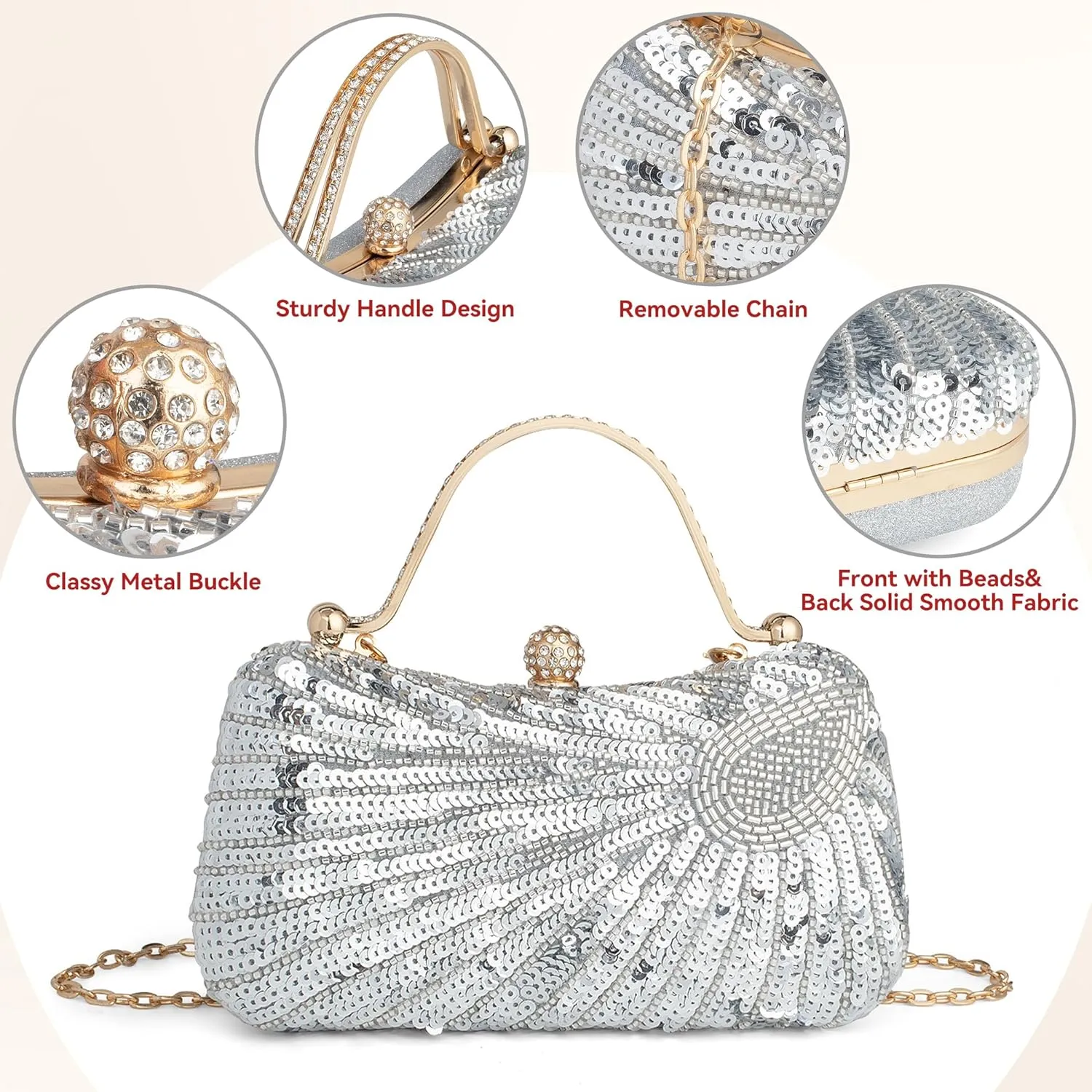 Tmore Beaded Purse Peacock Evening Bags for Women Formal with Bling Sequin Clutch Purse for Wedding Prom Party Handbag