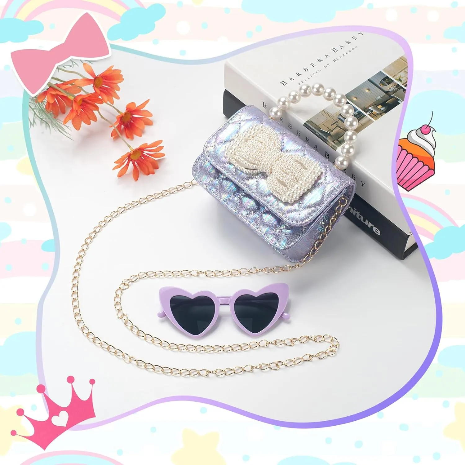 Toddler Crossbody Bag - Bow Purse for Little Girls, Birthday Gift