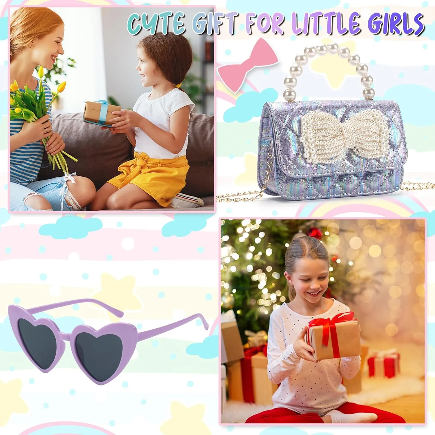 Toddler Crossbody Bag - Bow Purse for Little Girls, Birthday Gift