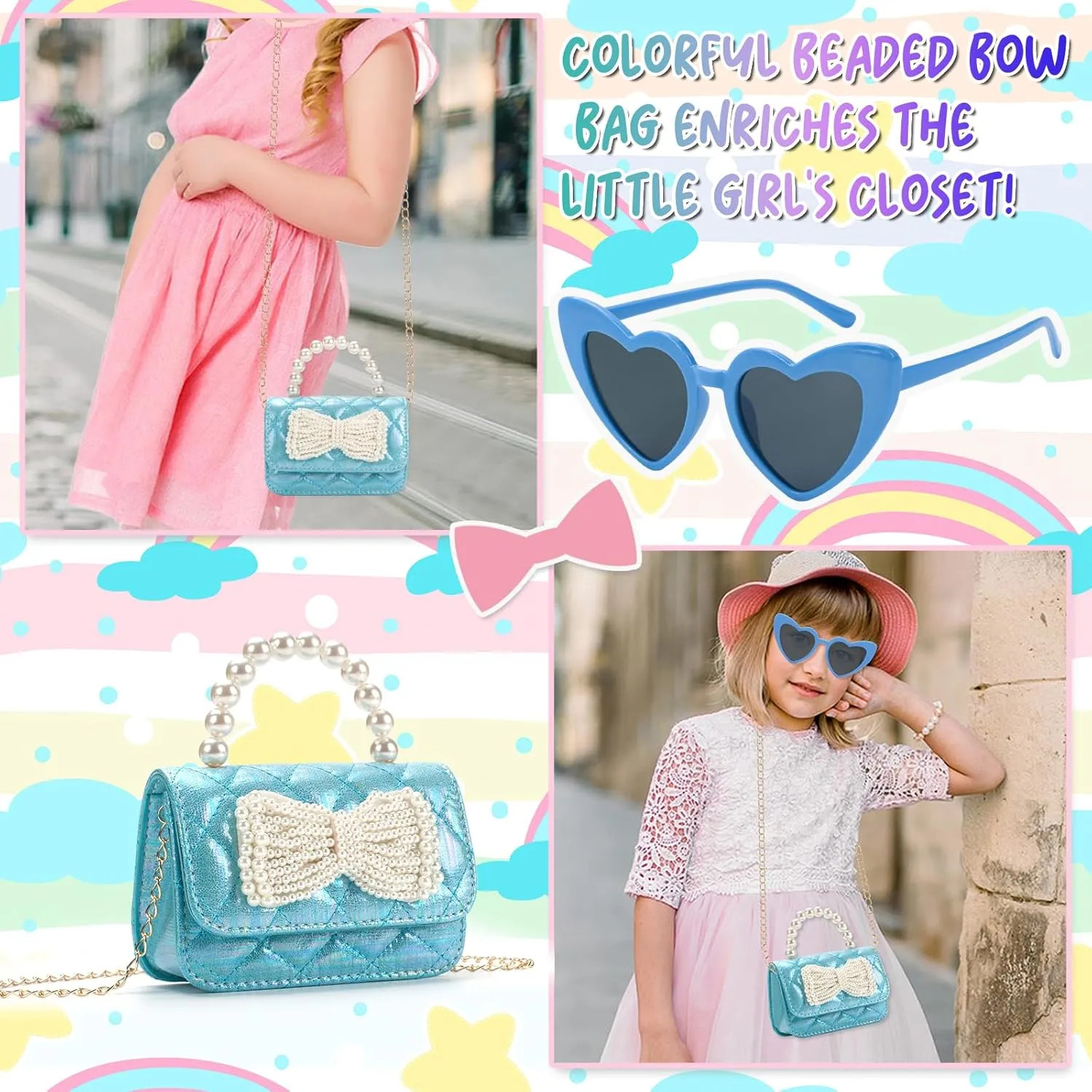 Toddler Crossbody Bag - Bow Purse for Little Girls, Birthday Gift
