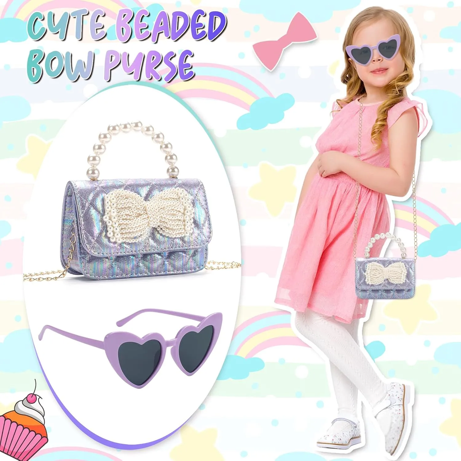 Toddler Crossbody Bag - Bow Purse for Little Girls, Birthday Gift