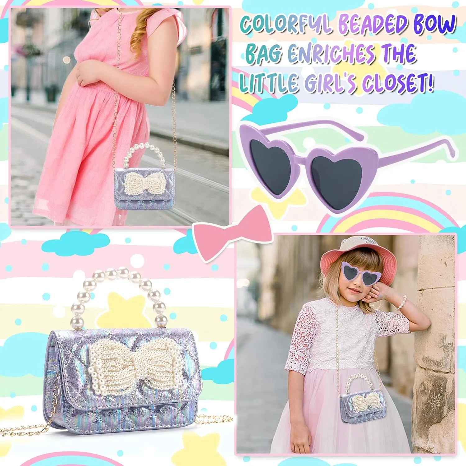 Toddler Crossbody Bag - Bow Purse for Little Girls, Birthday Gift