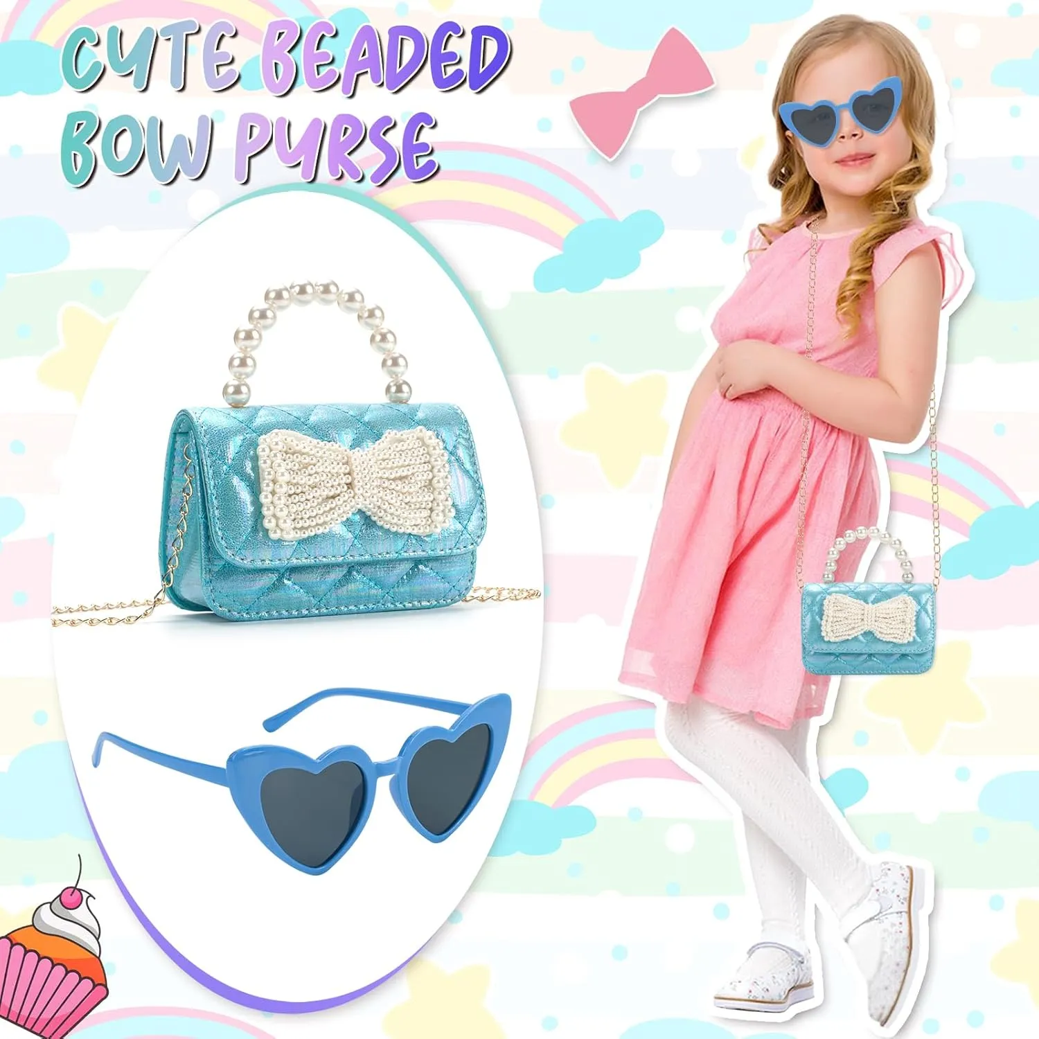 Toddler Crossbody Bag - Bow Purse for Little Girls, Birthday Gift