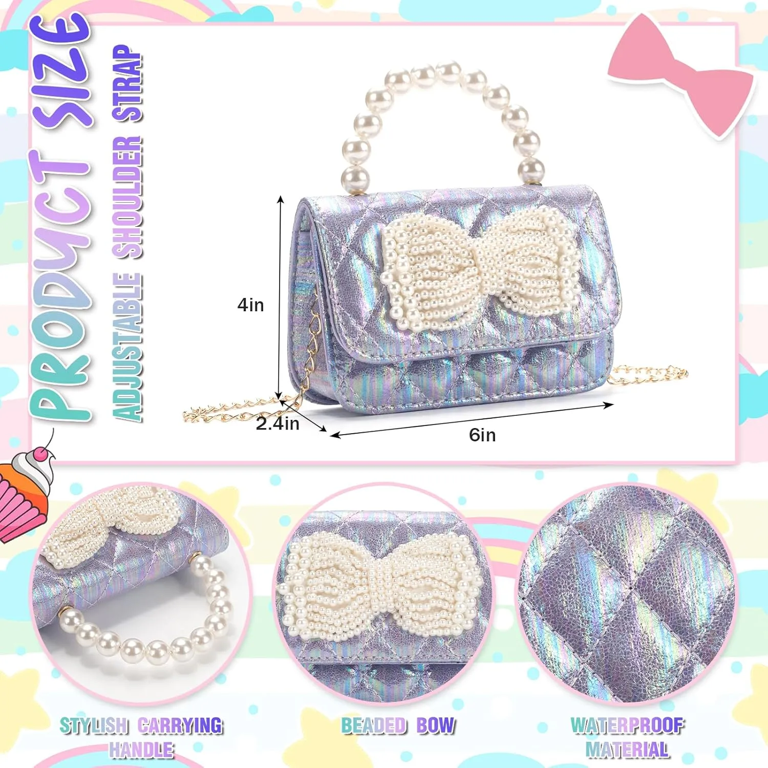 Toddler Crossbody Bag - Bow Purse for Little Girls, Birthday Gift
