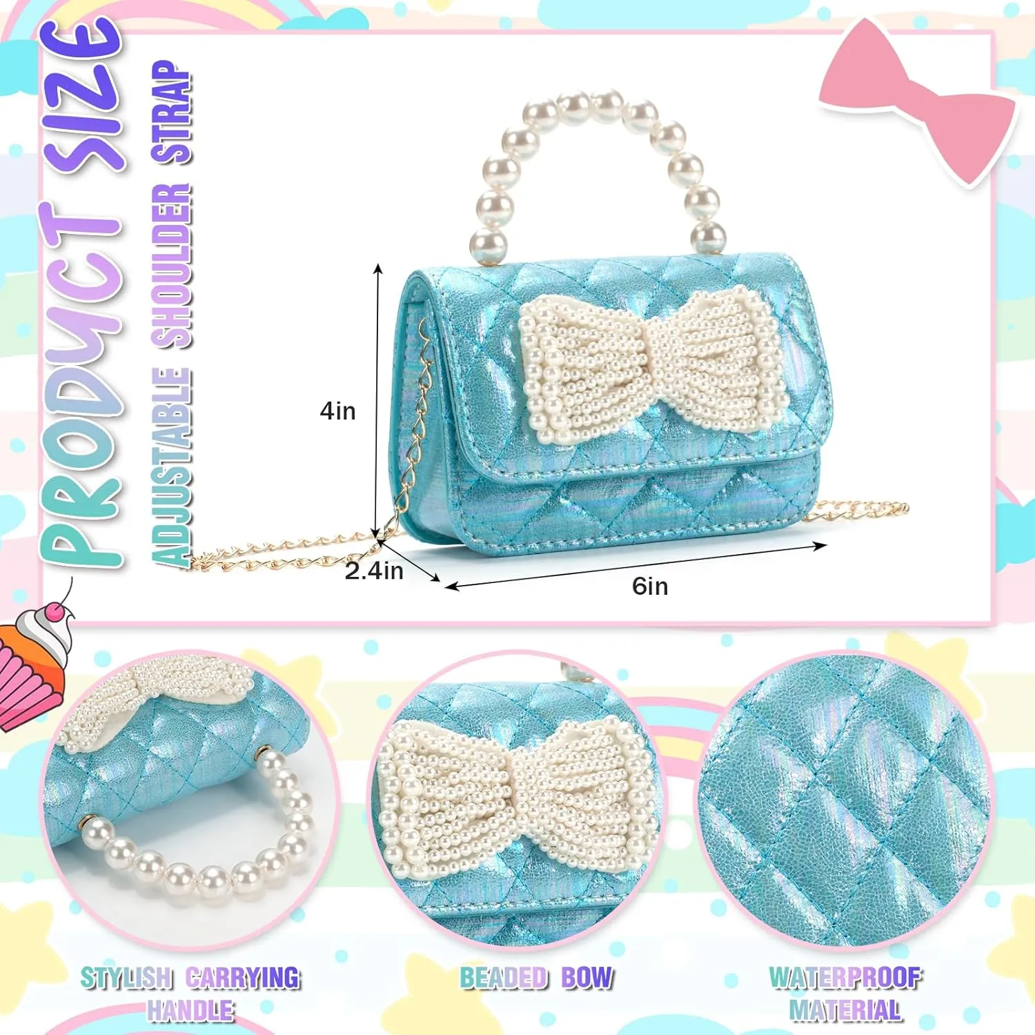 Toddler Crossbody Bag - Bow Purse for Little Girls, Birthday Gift