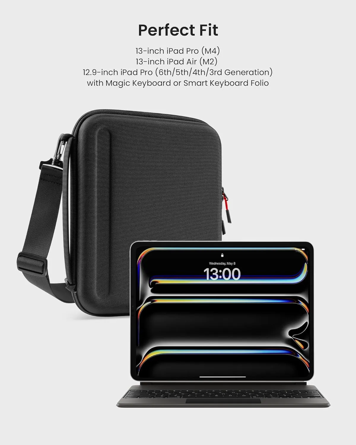 tomtoc Portfolio Shoulder Bag for 13 Inch iPad Pro M4 & 2025 iPad Air M3/M2 2024, 12.9-inch iPad Pro, Protective Case with Accessories Pocket, Carrying Storage for Pencil Pro/Adapter/Magic Keyboard