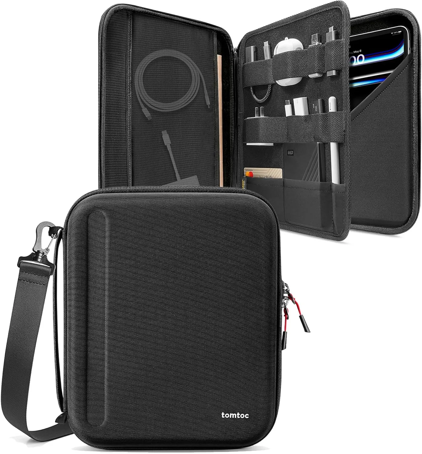 tomtoc Portfolio Shoulder Bag for 13 Inch iPad Pro M4 & 2025 iPad Air M3/M2 2024, 12.9-inch iPad Pro, Protective Case with Accessories Pocket, Carrying Storage for Pencil Pro/Adapter/Magic Keyboard