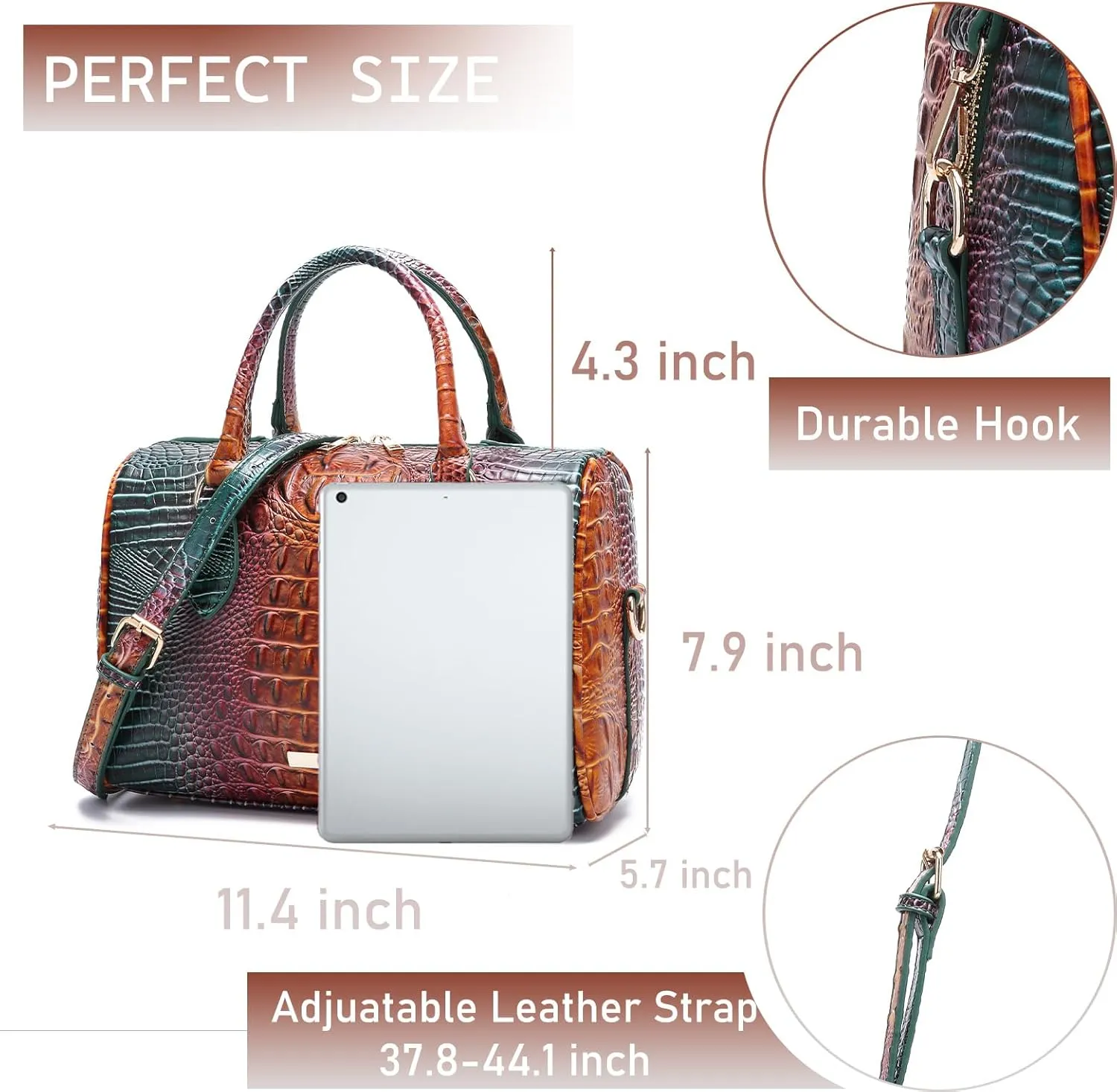 Top-Handle Crocodile Purses For Women Crossbody Leather Bags Trendy Large Capacity Tote with Shoulder Strap