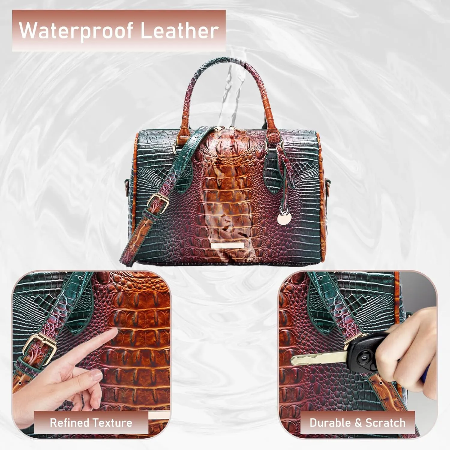 Top-Handle Crocodile Purses For Women Crossbody Leather Bags Trendy Large Capacity Tote with Shoulder Strap