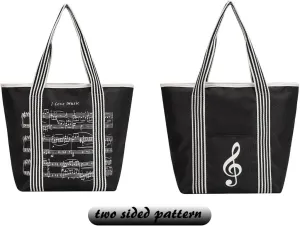 Tote Bag for Women's Music Note Handbag, Reusable Shopping Bags grocery bag,with high note zipper Travel bag