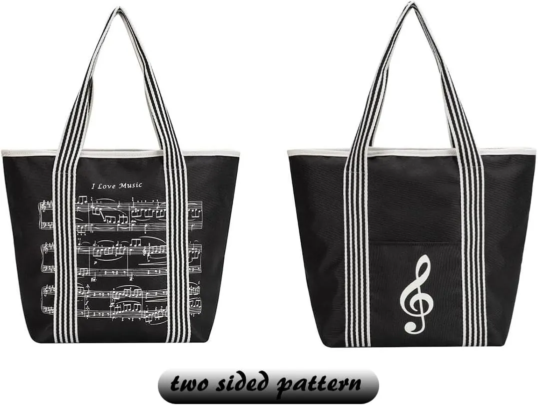 Tote Bag for Women's Music Note Handbag, Reusable Shopping Bags grocery bag,with high note zipper Travel bag