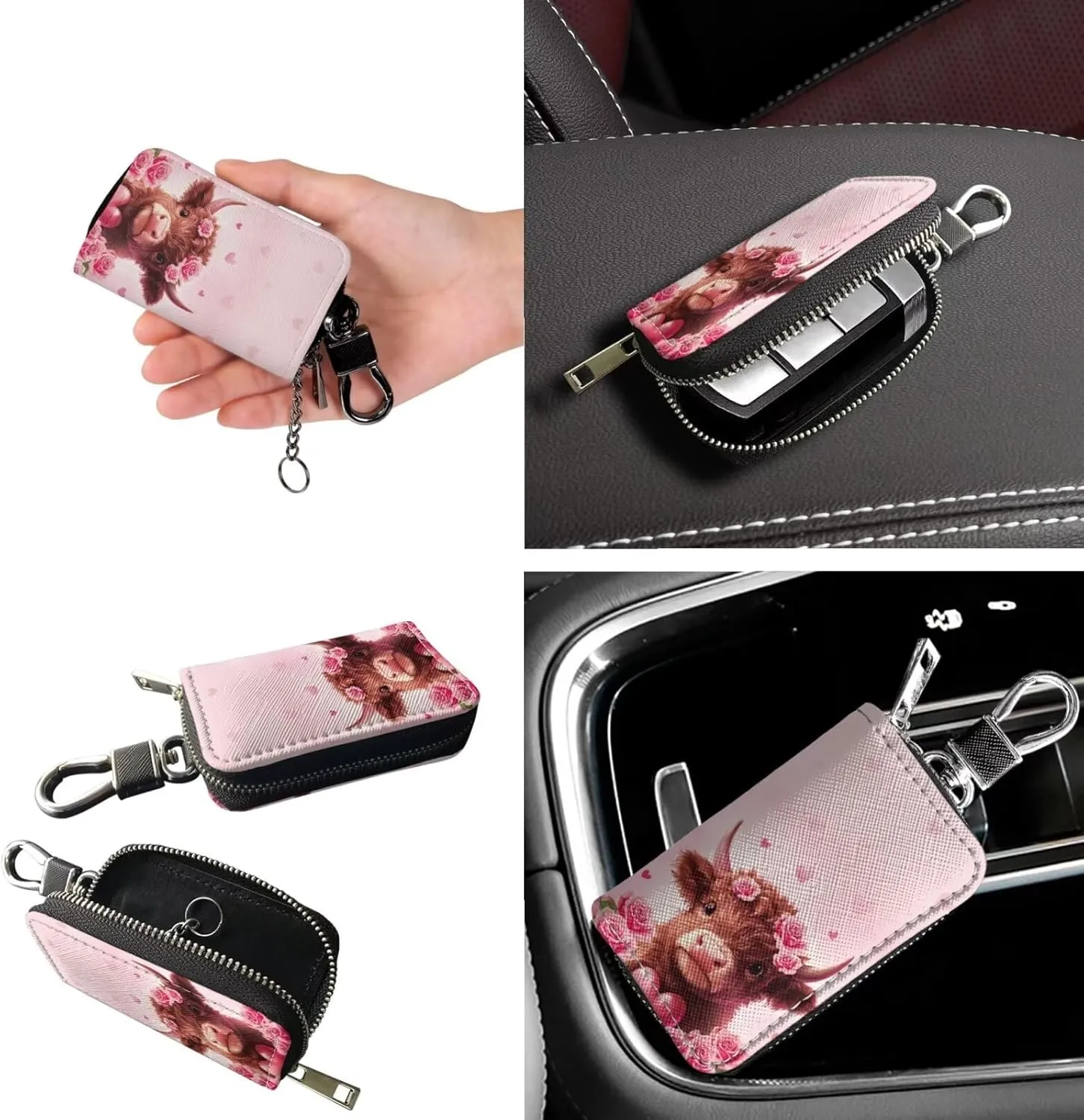 Tote Bags Set 3 Piece Shoulder Bag Saddle Bag Purses for Women Car Key Fob Cover Key Holder