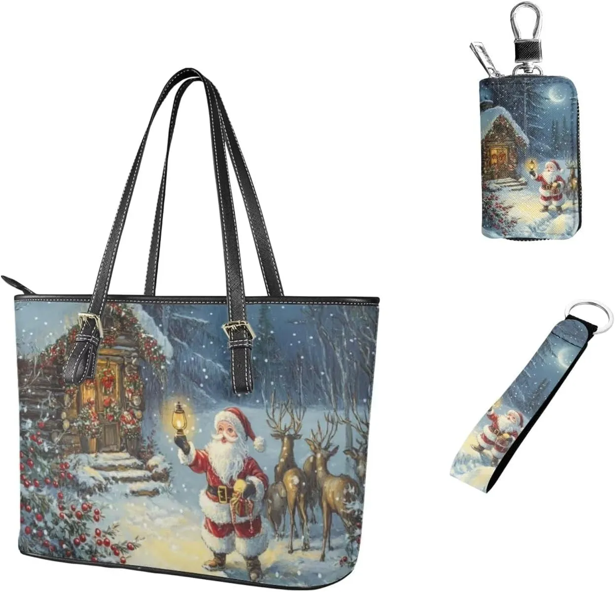 Tote Bags Set 3 Piece Shoulder Bag Saddle Bag Purses for Women Car Key Fob Cover Key Holder